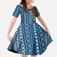 Women's Day Samoa Malu Tattoo Inspired Mix Teuila Family Matching Summer Maxi Dress and Hawaiian Shirt Royal Blue LT7 Daughter's Dress Royal Blue - Polynesian Pride