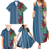Women's Day Samoa Malu Tattoo Inspired Mix Teuila Family Matching Summer Maxi Dress and Hawaiian Shirt Royal Blue LT7 - Polynesian Pride