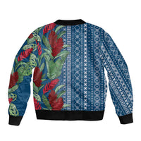 Women's Day Samoa Malu Tattoo Inspired Mix Teuila Sleeve Zip Bomber Jacket Royal Blue