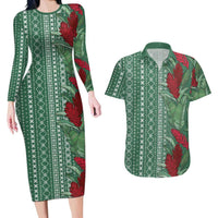 Women's Day Samoa Malu Tattoo Inspired Mix Teuila Couples Matching Long Sleeve Bodycon Dress and Hawaiian Shirt Sage Green LT7 Sage Green - Polynesian Pride