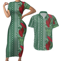 Women's Day Samoa Malu Tattoo Inspired Mix Teuila Couples Matching Short Sleeve Bodycon Dress and Hawaiian Shirt Sage Green LT7 Sage Green - Polynesian Pride