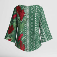 Women's Day Samoa Malu Tattoo Inspired Mix Teuila Kimono Sleeve Blouse Sage Green