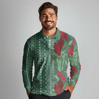 Women's Day Samoa Malu Tattoo Inspired Mix Teuila Long Sleeve Polo Shirt Sage Green