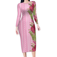 Women's Day Samoa Malu Tattoo Inspired Mix Teuila Family Matching Long Sleeve Bodycon Dress and Hawaiian Shirt Rose Pink LT7 Mom's Dress Rose Pink - Polynesian Pride