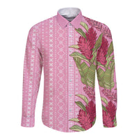 Women's Day Samoa Malu Tattoo Inspired Mix Teuila Long Sleeve Button Shirt Rose Pink