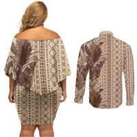 Women's Day Samoa Malu Tattoo Inspired Mix Teuila Couples Matching Off Shoulder Short Dress and Long Sleeve Button Shirt Vintage Tapa