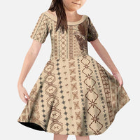 Women's Day Samoa Malu Tattoo Inspired Mix Teuila Family Matching Puletasi and Hawaiian Shirt Vintage Tapa LT7 Daughter's Dress Beige - Polynesian Pride