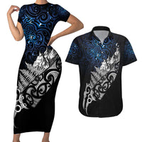 Maori Matariki Couples Matching Short Sleeve Bodycon Dress and Hawaiian Shirt Landscape Styled Fern - Galaxy