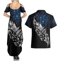 Maori Matariki Couples Matching Summer Maxi Dress and Hawaiian Shirt Landscape Styled Fern - Galaxy