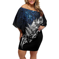 Maori Matariki Family Matching Off Shoulder Short Dress and Hawaiian Shirt Landscape Styled Fern - Galaxy