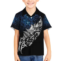 Maori Matariki Family Matching Off Shoulder Short Dress and Hawaiian Shirt Landscape Styled Fern - Galaxy
