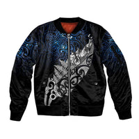 Maori Matariki Sleeve Zip Bomber Jacket Landscape Styled Fern - Galaxy
