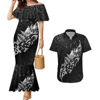 Maori Matariki Couples Matching Mermaid Dress and Hawaiian Shirt Landscape Styled Fern - Monochrome