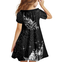 Maori Matariki Family Matching Off The Shoulder Long Sleeve Dress and Hawaiian Shirt Landscape Styled Fern - Monochrome