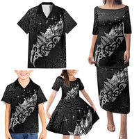 Maori Matariki Family Matching Puletasi and Hawaiian Shirt Landscape Styled Fern - Monochrome
