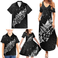 Maori Matariki Family Matching Summer Maxi Dress and Hawaiian Shirt Landscape Styled Fern - Monochrome