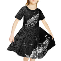 Maori Matariki Kid Short Sleeve Dress Landscape Styled Fern - Monochrome