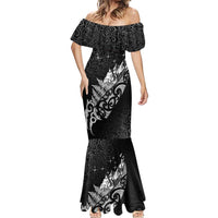 Maori Matariki Mermaid Dress Landscape Styled Fern - Monochrome