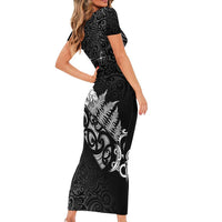 Maori Matariki Short Sleeve Bodycon Dress Landscape Styled Fern - Monochrome