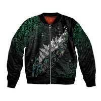 Maori Matariki Bomber Jacket Landscape Styled Fern - Paua Shell