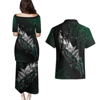 Maori Matariki Couples Matching Puletasi and Hawaiian Shirt Landscape Styled Fern - Paua Shell
