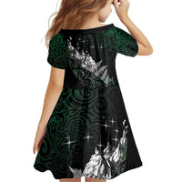 Maori Matariki Family Matching Short Sleeve Bodycon Dress and Hawaiian Shirt Landscape Styled Fern - Paua Shell