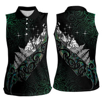 Maori Matariki Women Sleeveless Polo Shirt Landscape Styled Fern - Paua Shell