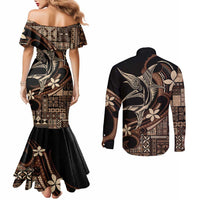 Samoa Manuia le Aso Tuto'atasi Couples Matching Mermaid Dress and Long Sleeve Button Shirt Siapo Mamanu Mix Tatau Marlin