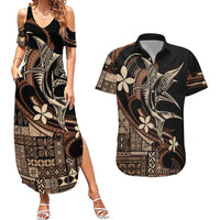 Samoa Manuia le Aso Tuto'atasi Couples Matching Summer Maxi Dress and Hawaiian Shirt Siapo Mamanu Mix Tatau Marlin LT7 Black - Polynesian Pride