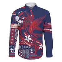 Samoa Manuia le Aso Tuto'atasi Family Matching Long Sleeve Bodycon Dress and Hawaiian Shirt Siapo Mamanu Mix Tatau Marlin - Flag Color