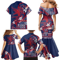 Samoa Manuia le Aso Tuto'atasi Family Matching Mermaid Dress and Hawaiian Shirt Siapo Mamanu Mix Tatau Marlin - Flag Color