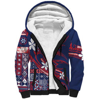 Samoa Manuia le Aso Tuto'atasi Sherpa Hoodie Siapo Mamanu Mix Tatau Marlin - Flag Color LT7 Unisex Blue - Polynesian Pride