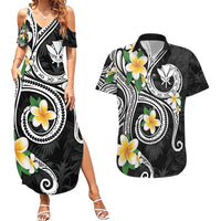 Kanaka Maoli Hawaii Plumeria Couples Matching Summer Maxi Dress and Hawaiian Shirt Dancing Tentacles Black Style