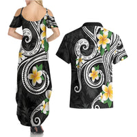 Kanaka Maoli Hawaii Plumeria Couples Matching Summer Maxi Dress and Hawaiian Shirt Dancing Tentacles Black Style LT7 - Polynesian Pride