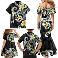 Kanaka Maoli Hawaii Plumeria Family Matching Mermaid Dress and Hawaiian Shirt Dancing Tentacles Black Style