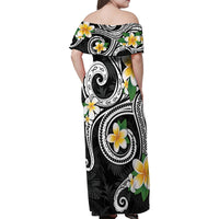 Kanaka Maoli Hawaii Plumeria Family Matching Off Shoulder Maxi Dress and Hawaiian Shirt Dancing Tentacles Black Style