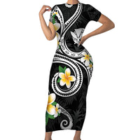 Kanaka Maoli Hawaii Plumeria Family Matching Short Sleeve Bodycon Dress and Hawaiian Shirt Dancing Tentacles Black Style