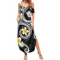 Kanaka Maoli Hawaii Plumeria Summer Maxi Dress Dancing Tentacles Black Style LT7 Women Black - Polynesian Pride