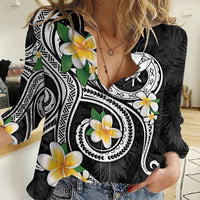 Kanaka Maoli Hawaii Plumeria Women Casual Shirt Dancing Tentacles Black Style