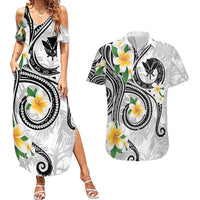 Kanaka Maoli Hawaii Plumeria Couples Matching Summer Maxi Dress and Hawaiian Shirt Dancing Tentacles White Style LT7 White - Polynesian Pride