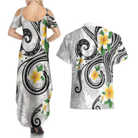 Kanaka Maoli Hawaii Plumeria Couples Matching Summer Maxi Dress and Hawaiian Shirt Dancing Tentacles White Style LT7 - Polynesian Pride