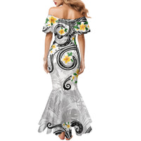 Kanaka Maoli Hawaii Plumeria Family Matching Mermaid Dress and Hawaiian Shirt Dancing Tentacles White Style