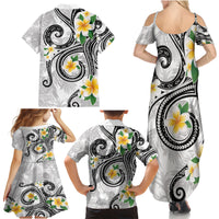 Kanaka Maoli Hawaii Plumeria Family Matching Summer Maxi Dress and Hawaiian Shirt Dancing Tentacles White Style
