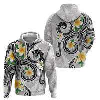 Kanaka Maoli Hawaii Plumeria Zip Hoodie Dancing Tentacles White Style