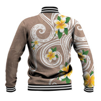 Kanaka Maoli Hawaii Plumeria Baseball Jacket Dancing Tentacles Beige Style