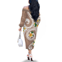 Kanaka Maoli Hawaii Plumeria Family Matching Off The Shoulder Long Sleeve Dress and Hawaiian Shirt Dancing Tentacles Beige Style