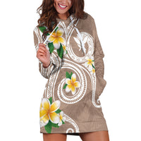Kanaka Maoli Hawaii Plumeria Hoodie Dress Dancing Tentacles Beige Style
