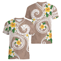 Kanaka Maoli Hawaii Plumeria Women V-Neck T-Shirt Dancing Tentacles Beige Style