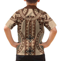 Bula Fiji Vintage Family Matching Long Sleeve Bodycon Dress and Hawaiian Shirt Brown Masi Motifs