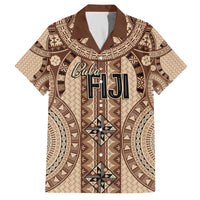 Bula Fiji Vintage Family Matching Off The Shoulder Long Sleeve Dress and Hawaiian Shirt Brown Masi Motifs
